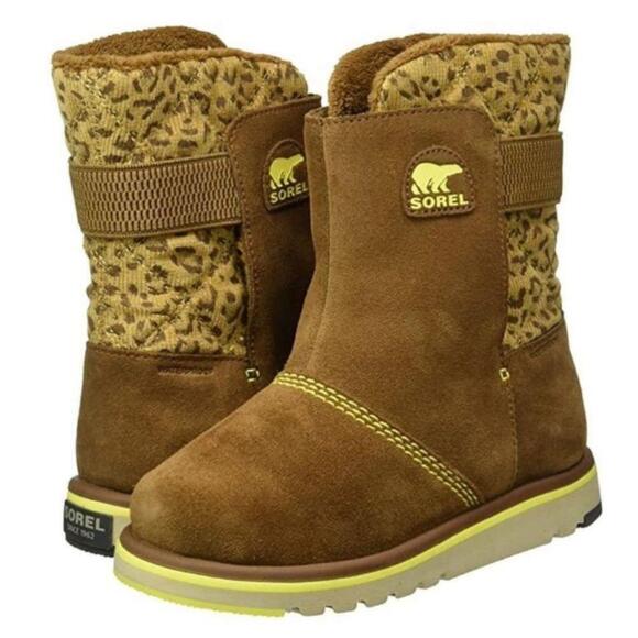 Sorel Suede Leopard Print Nutmeg Rylee Waterproof Boots Women 6 / Youth 4 - Picture 1 of 15